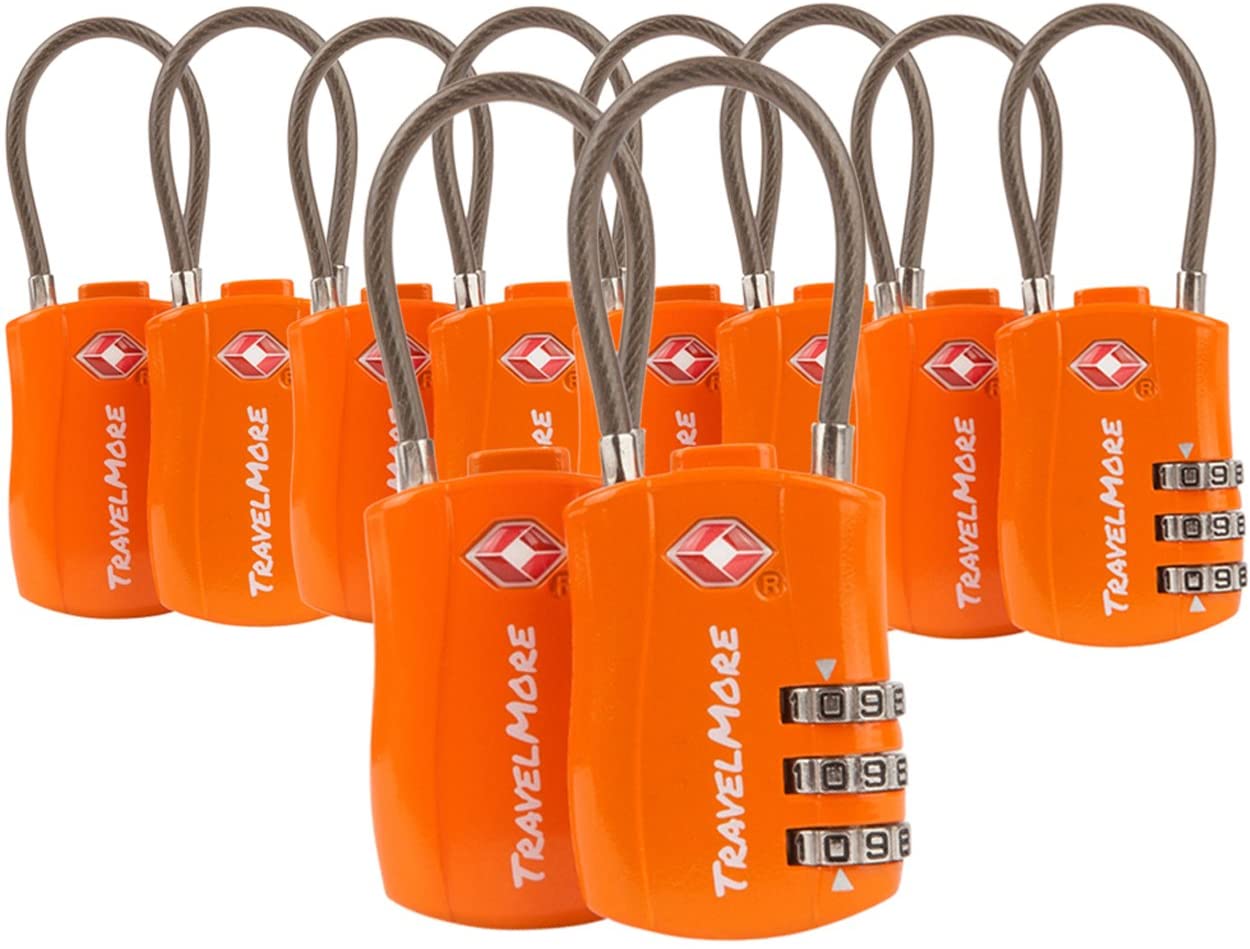 TravelMore TSA Approved Combination-Orange Cable Luggage Lock