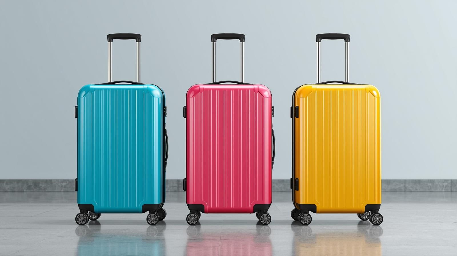 three multicoloured carry on luggage with wheels